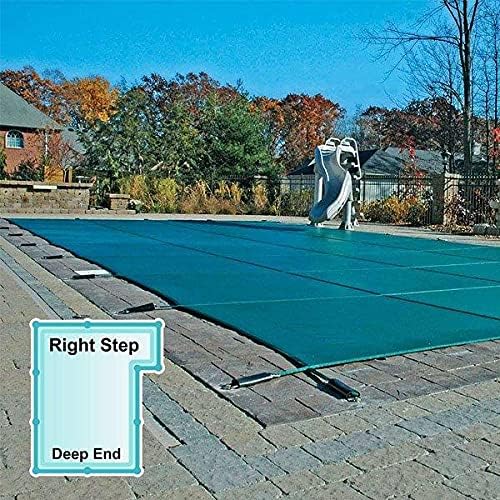 GLI 20 x 40 Foot Rectangle Mesh Safety Pool Cover with 4 x 8 Foot Right Step | 20-2040RE-CES48-SAP-GRN