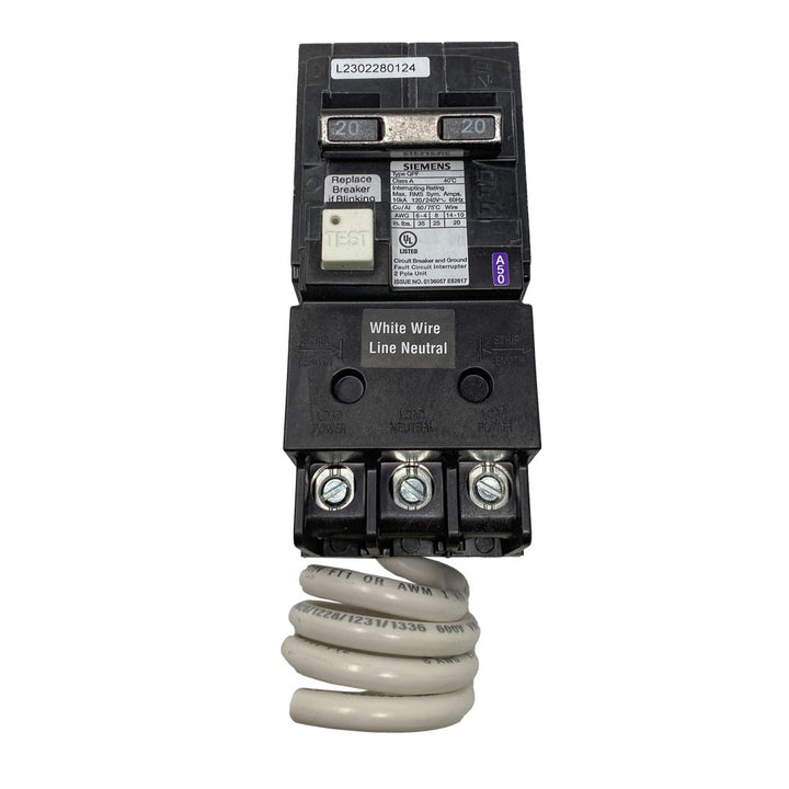 Siemens 2-Pole 20AMP GFCI Circuit Breaker | QF220