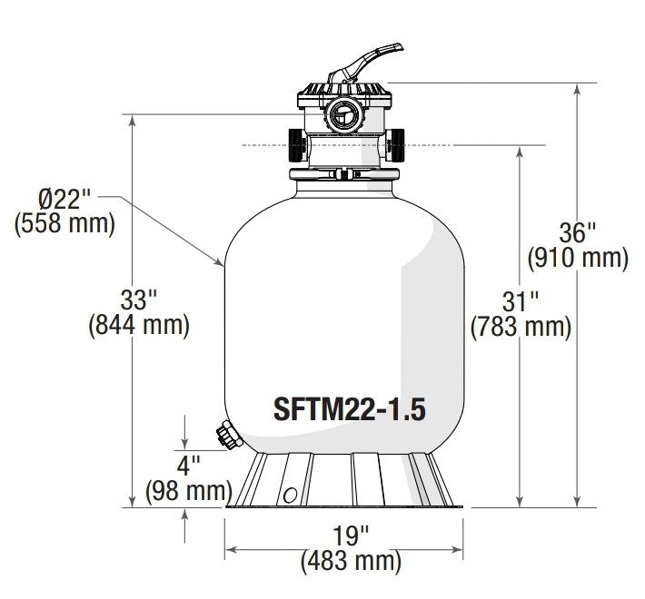 Jandy 22" SFTM Top Mount Sand Filter with 1.5" Valve | SFTM22-1.5