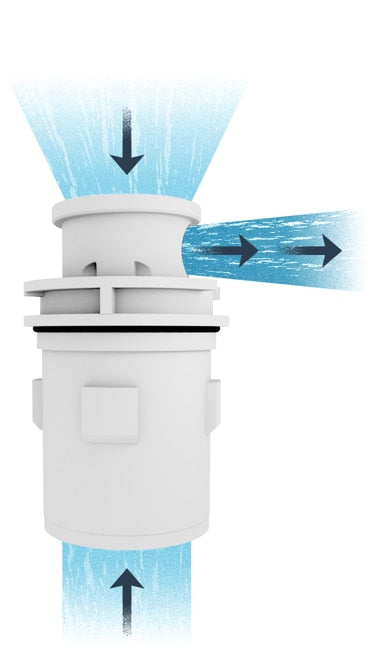 A&A Gamma Series 4 Venturi Pop Up Head (Gray) - diagram of the waterflow being pulled through the holes in the top of the head to create a more powerful water flow